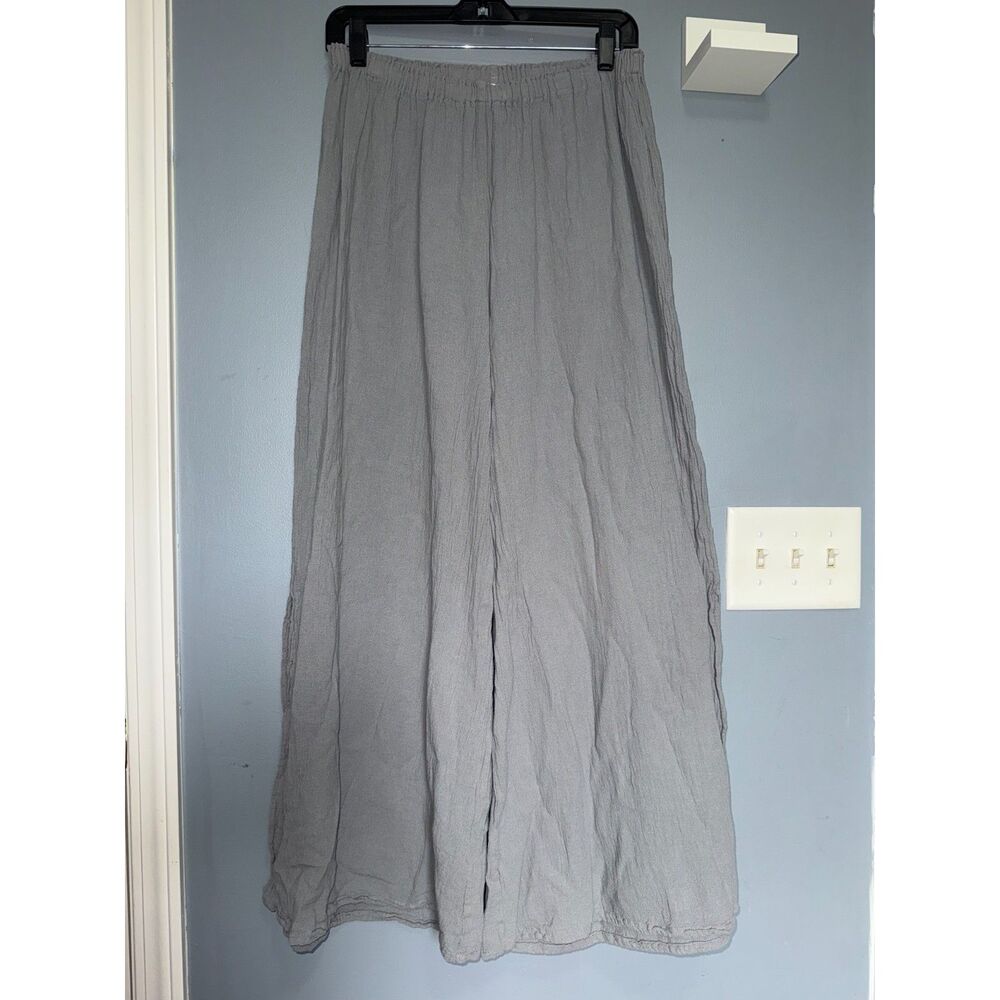 Oh My Gauze Light Grey Wide Leg Split Leg 100% Cotton Pants | Size 1 or S/M